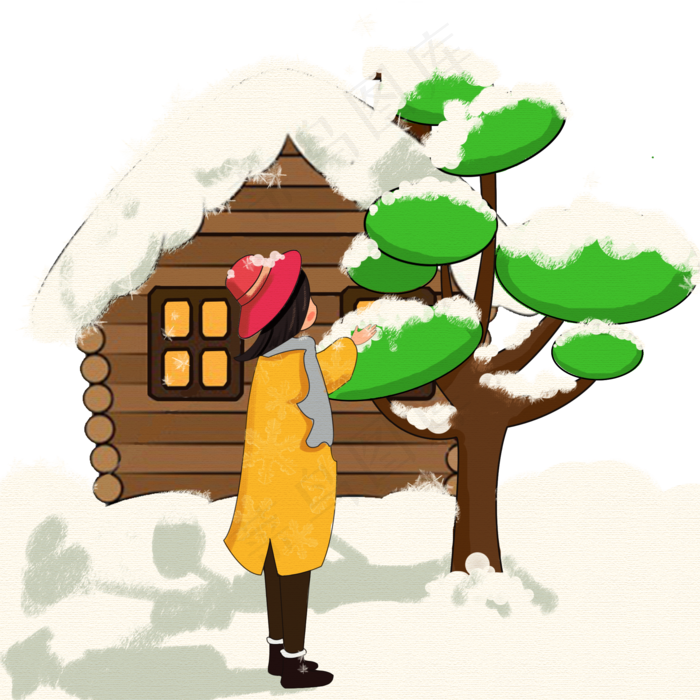 大雪二十四节气雪花树人物png,免抠元素(2000*2000px 300 dpi )psd模版下载