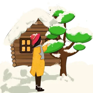 大雪二十四节气雪花树人物png,免抠元素