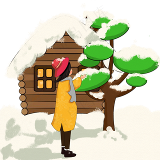 大雪二十四节气雪花树人物png,免抠元素