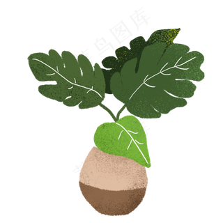 手绘绿色植物盆栽PNG素材
