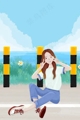 五一出游之女生公路边拍照