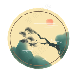 水墨山水画青山翠松手绘免扣