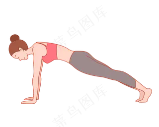 手绘运动健身瑜伽俯卧撑少女,免抠元素