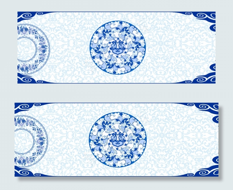 青花瓷创意中国风山水复古banner