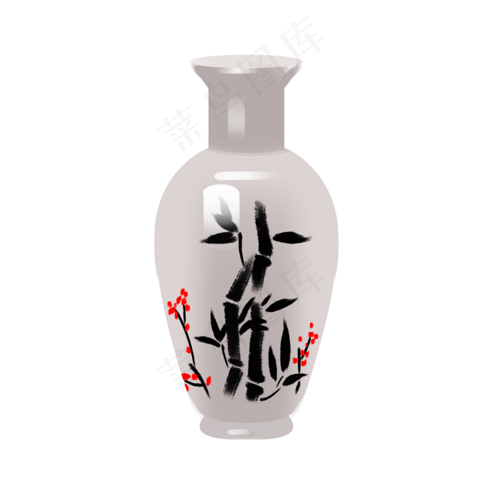 中国风古典印花花瓶,免抠元素(2000X2000(DPI:300))psd模版下载