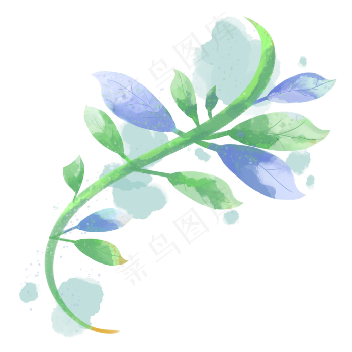蓝绿色水彩叶子