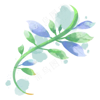 蓝绿色水彩叶子