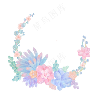 水彩风花卉花朵多肉花圈PNG免抠