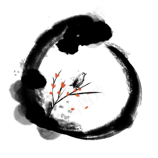 圆形水墨装饰,免抠元素