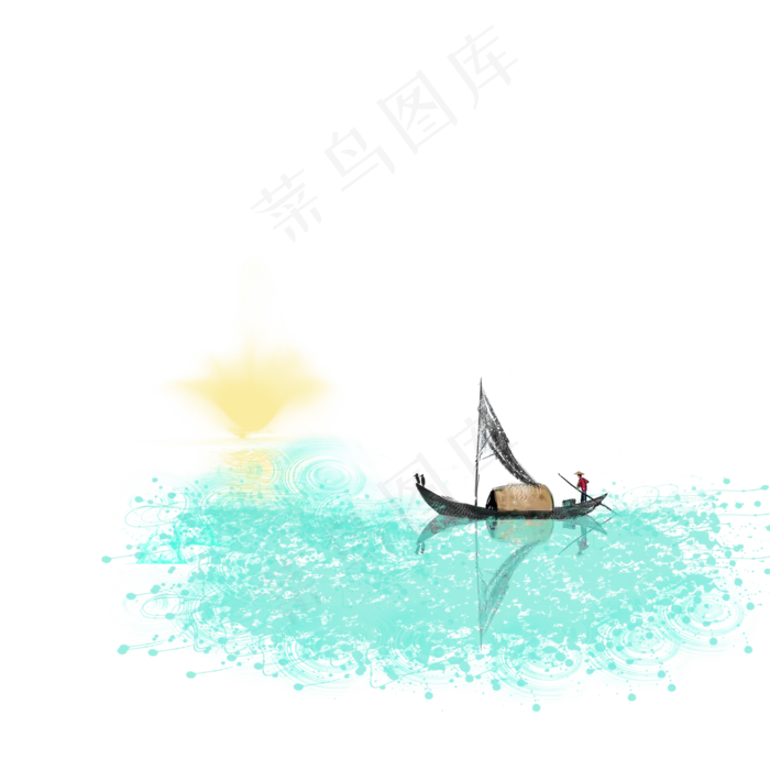 夕阳海上渔民捕鱼,免抠元素(2000*2000px 300 dpi )psd模版下载