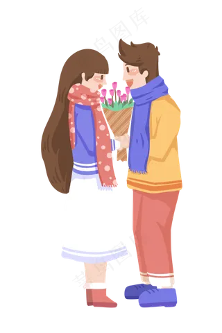 情人节松玫瑰卡通手绘扁平人物