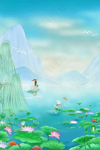 中国古风夏日荷花