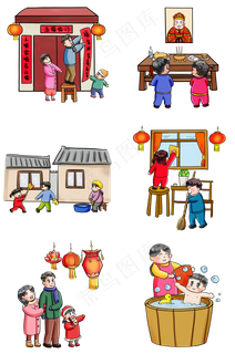2019新年过年系列卡通手绘Q版过小�,免抠元素
