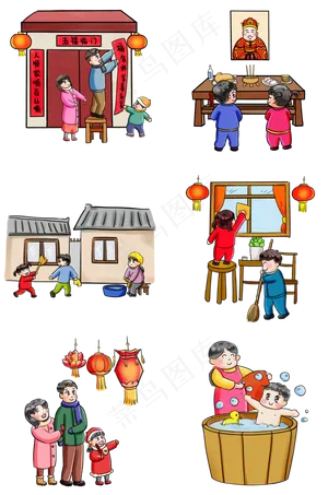 2019新年过年系列卡通手绘Q版过小�,免抠元素