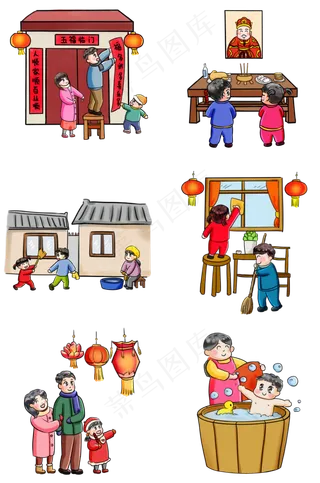 2019新年过年系列卡通手绘Q版过小�,免抠元素