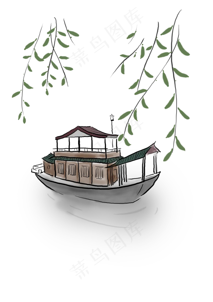 中国水墨古风船只,免抠元素(3508X4961(DPI:300))psd模版下载