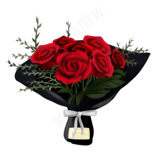 商用手绘节日花束植物花花艺红玫,免抠元素