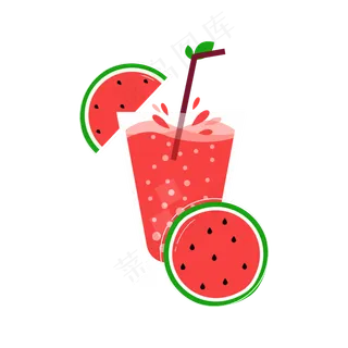 矢量手绘卡通西瓜果汁,免抠元素