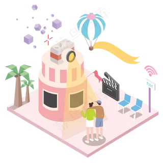 卡通手绘风浪漫情侣照相馆免抠矢