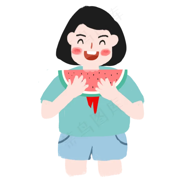 夏季吃西瓜的小学生(2000X2000(DPI:300))psd模版下载