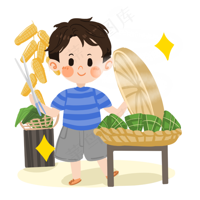 卡通男孩端午煮粽子PNG素材