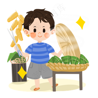 卡通男孩端午煮粽子PNG素材