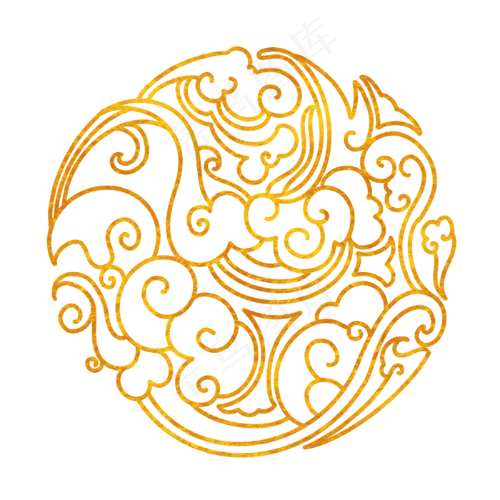 烫金祥云圆形线条图案,免抠元素(2048X2048(DPI:132))psd模版下载