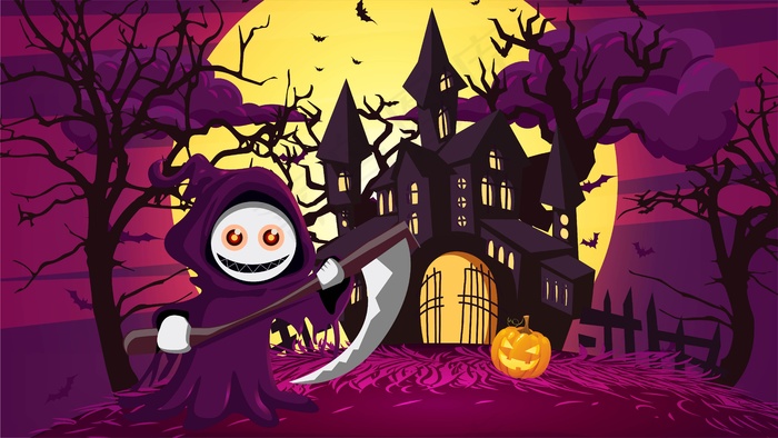 紫色调手绘卡通万圣节插画
