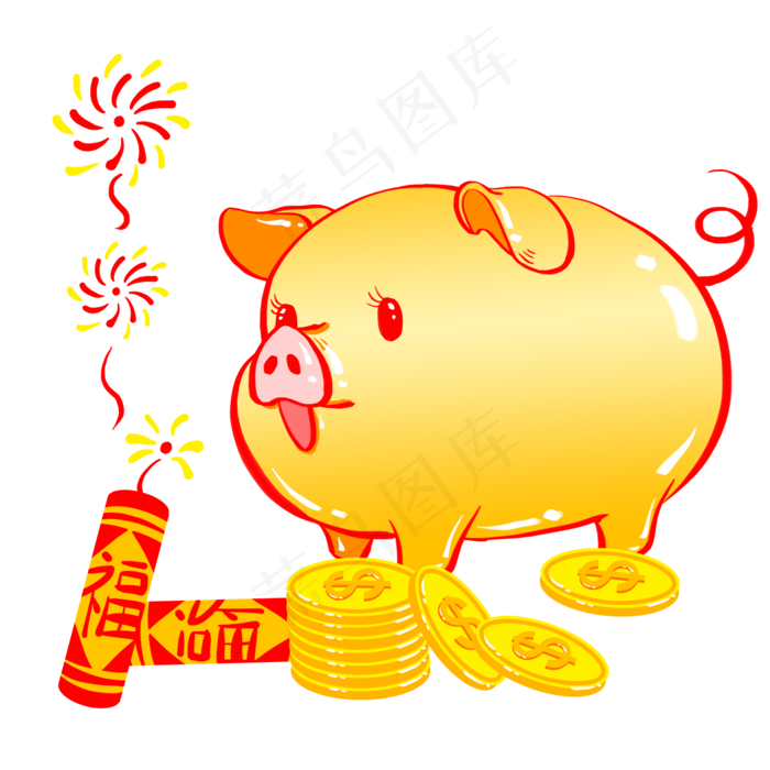 新年卡通手绘金猪,免抠元素