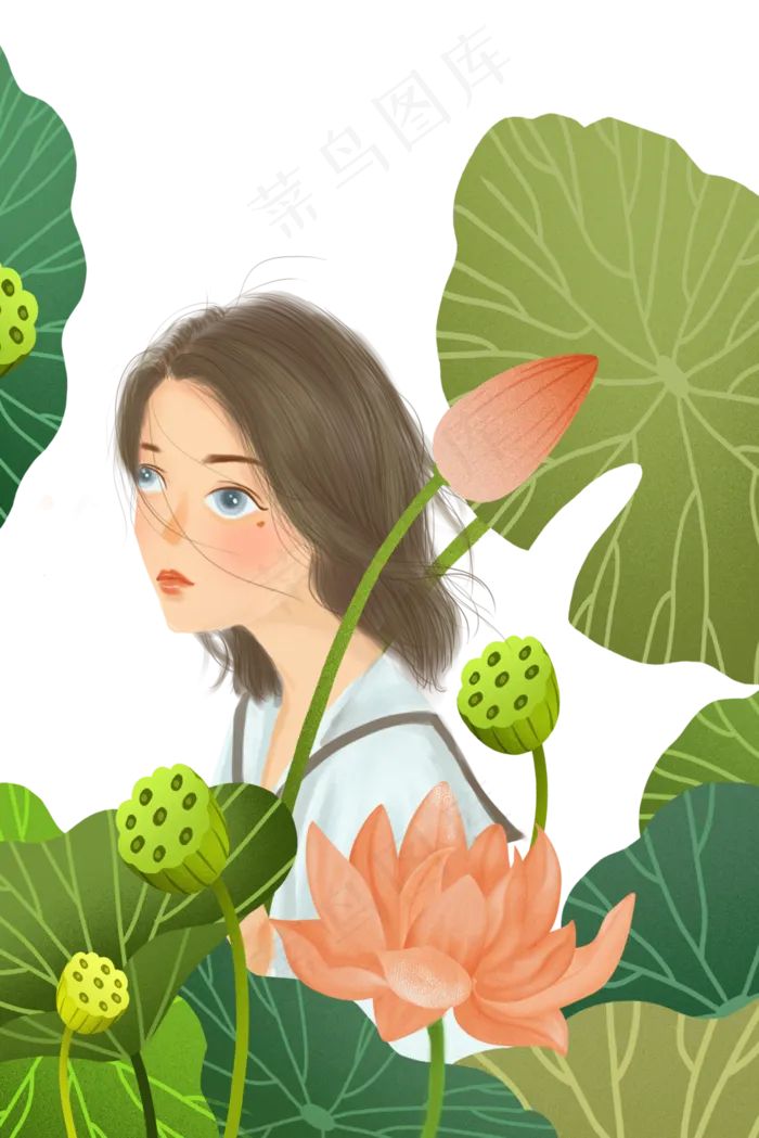 水生植物荷花荷叶莲心女孩(3545X5315(DPI:300))psd模版下载