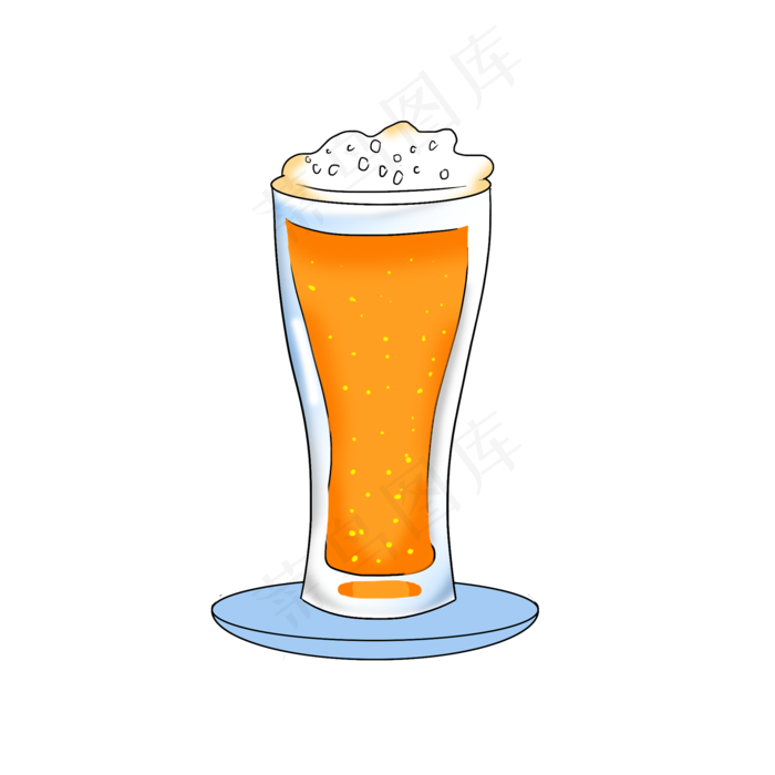 手绘夏日饮料啤酒杯插画,免抠元素