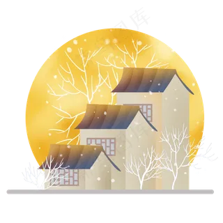 月光下的古风房屋,免抠元素