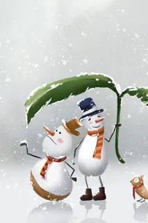 冬天雪人-下雪-小鸟