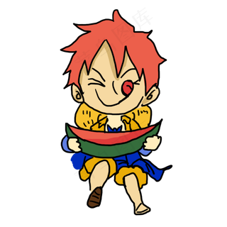 男孩儿童夏天水果矢量卡通吃西瓜