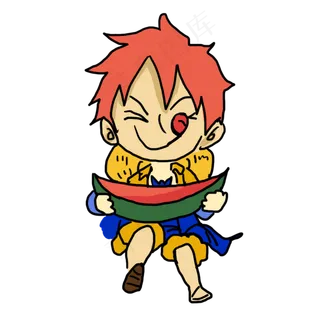 男孩儿童夏天水果矢量卡通吃西瓜