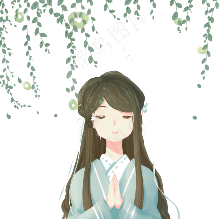 彩色创意植物青春女孩元素