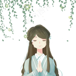 彩色创意植物青春女孩元素