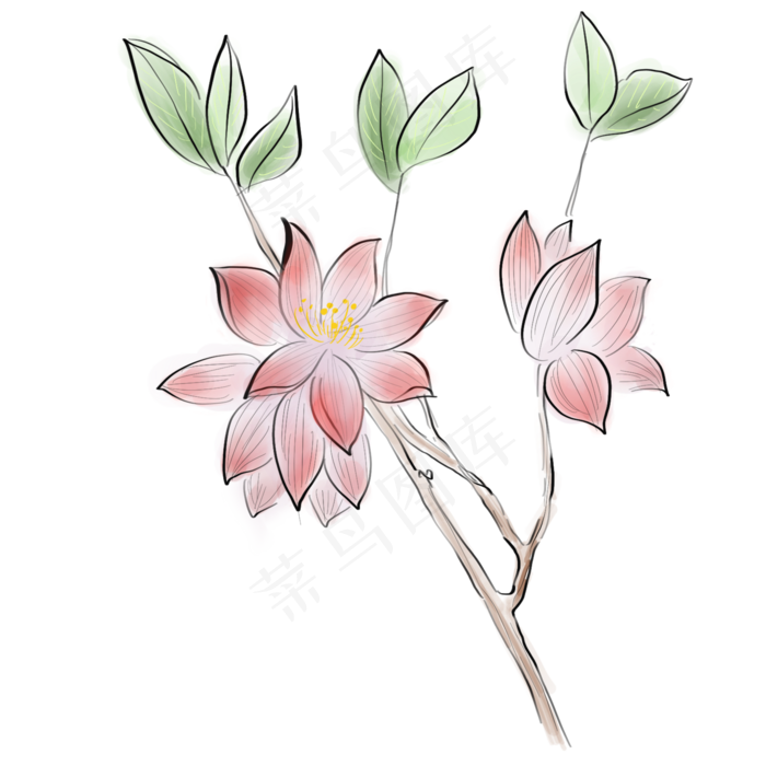 中国风桃花梅花,免抠元素