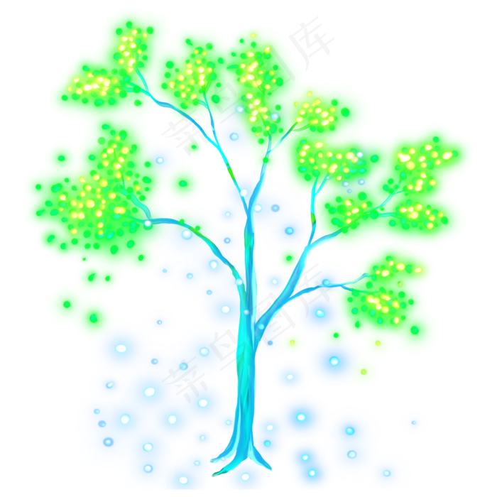 光感彩色荧光唯美大树,免抠元素
