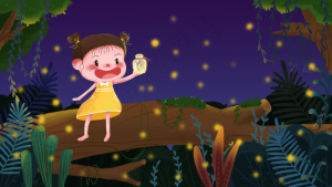 仲夏夜萤火虫小女孩