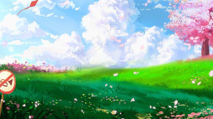 二十四节气春天春风樱花草地夏季治愈唯美(2880*1620px 300 dpi )psd模版下载