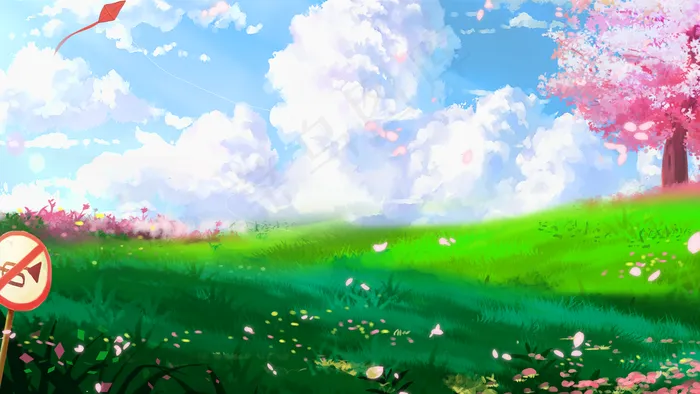 二十四节气春天春风樱花草地夏季治愈唯美(2880*1620px 300 dpi )psd模版下载