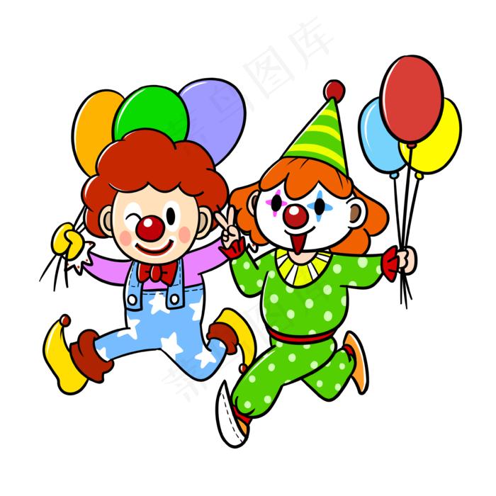 卡通愚人节小丑拿气球png透明底,免抠元素