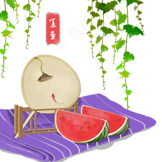 夏天夏至葡萄藤西瓜团扇