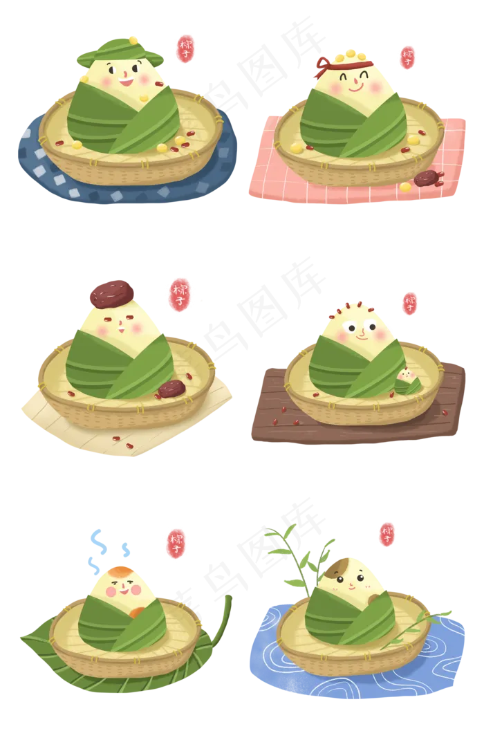 端午节快乐可爱粽子们拟人(2000X3020(DPI:300))psd模版下载