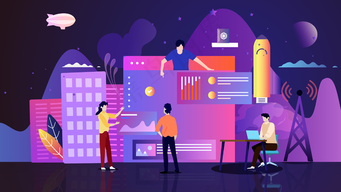 扁平城市商务办公插画