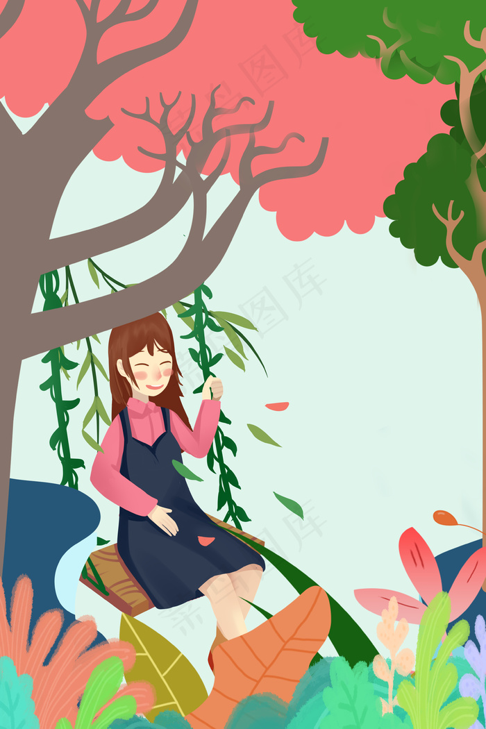 卡通风插画手绘春分背景