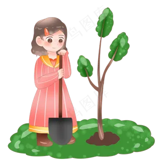 植树节种树的小女孩