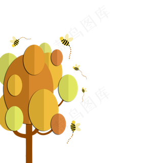 秋天立体剪纸黄叶蜜蜂装饰边框,免抠元素