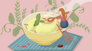 惊蛰吃梨煮梨手绘风